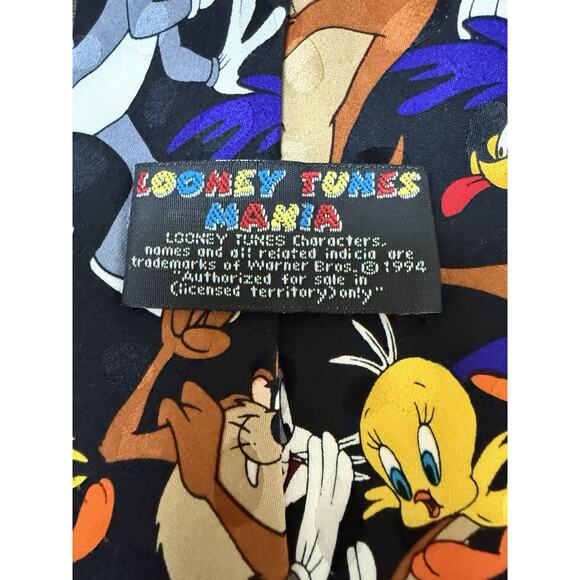 VTG Looney Tunes 1994 Silk Tie Bugs‎ Taz Sylvester Tweety Wile e Road Runner - Picture 2 of 11